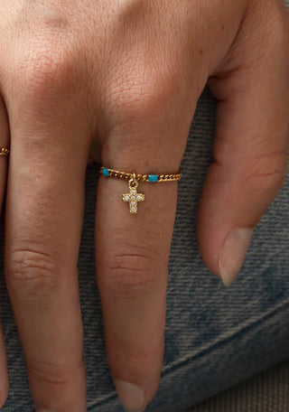 Bague avec charm confettis bleus
